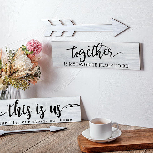 Jetec 4 Pcs Wooden Arrow Wall Decor, Rustic Family Signs for Home Wall Decor, 15 x 4 x 0.2 Inch (White)