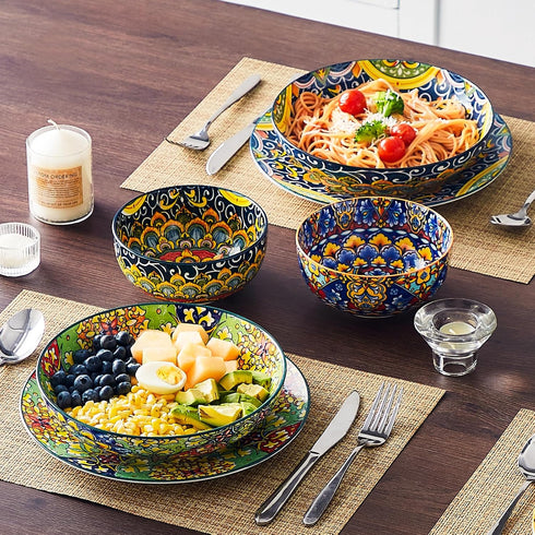 42 oz 4,Large vancasso Pasta Bowls, Ceramic Salad Bowls of Corlorful Serving Bowls for Kitchen, Dishwasher & Microwave