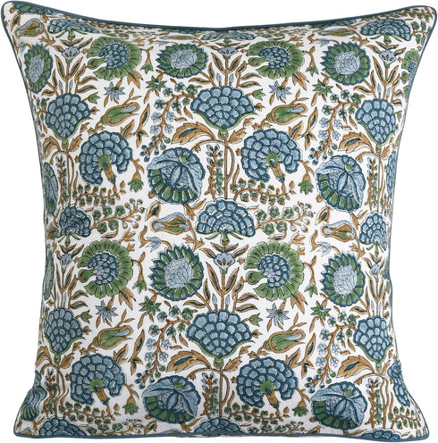 Ridhi Asparagus Green Print Cotton Throw Pillow Covers for Decorative Couch - 18x18 Inches