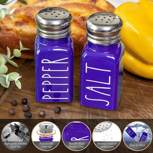 Purple Salt and Pepper Shakers Set by Brighter Barns - Modern Farmhouse Kitchen Decor for Home - Purple Kitchen Decor, Purple Kitchen Accessories - Glass Shakers & Stainless Steel Lids (Purple) by Brighter Barns