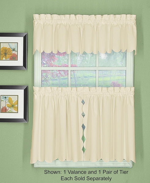 Today's Curtain Orleans Scallop Curtain, Ecru 30" Tier Pair and Tieback, 60" W x 30" L