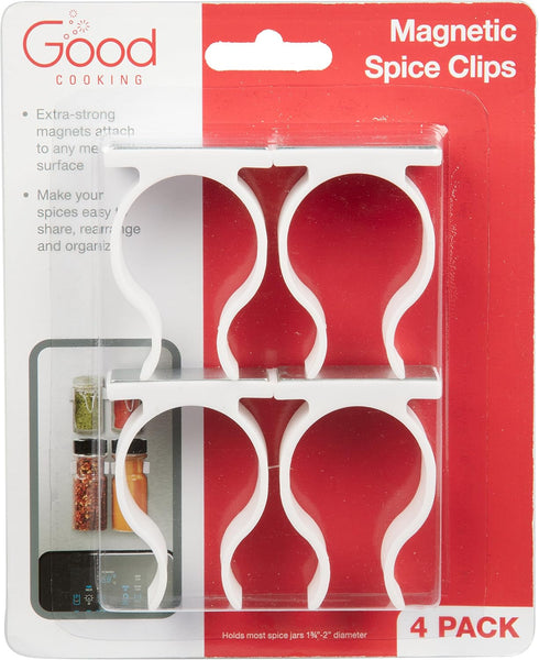 Good Cooking Set of 4 Universal Magnetic Spice Rack Gripper Clips - Easily Organize Dispensers, No Screws Needed