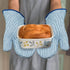 1 Pair Yarn Dyed Oven Mitts, 100% Cotton Heat Resistant 470 Degree Gloves for Cooking & Baking (Blue)