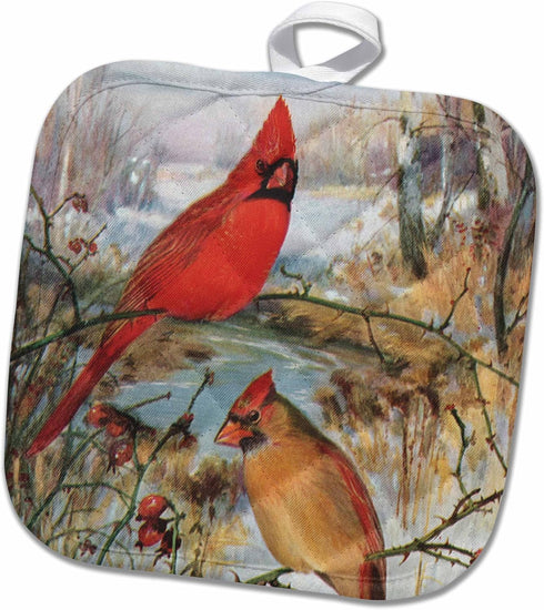 3D Rose A Pair of Cardinals Pot Holder, 8 x 8