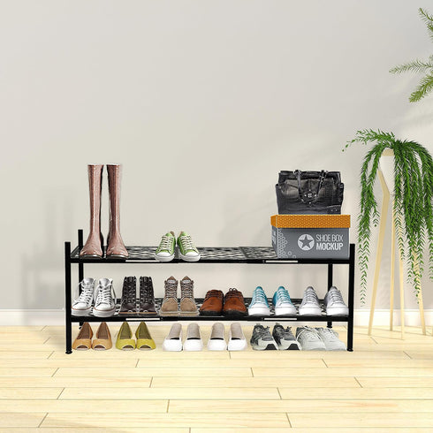 45.6" 2-Tier Closet, Shoe Rack, Expandable Shoes Storage Metal Shoe Shelf Stand Stackable Boot Organizer for Entryway