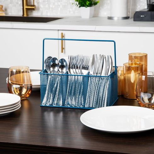 Mind Reader Utensil Holder, Silverware Organizer, Caddy, Cutlery Holder, Kitchen, Metal Mesh, 10"L x 7"W x 4.75"H, Turquoise by Mind Reader