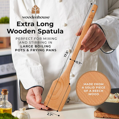 Long Wooden Spoon 17.5”– Crawfish Paddle, Wood Spatula for Cooking – Long Handled Beech Wood Spoon for Cajun Cooking, Mixing & Brewing – Heavy–Duty Flat Stir Paddles by Woodenhouse