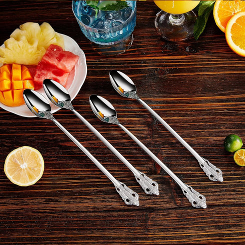 KEAWELL Luxurious 9 Inch Iced Tea Spoon Set - 4 Pieces, Gorgeous Design, 18/10 Stainless Steel, Perfect for Cocktails