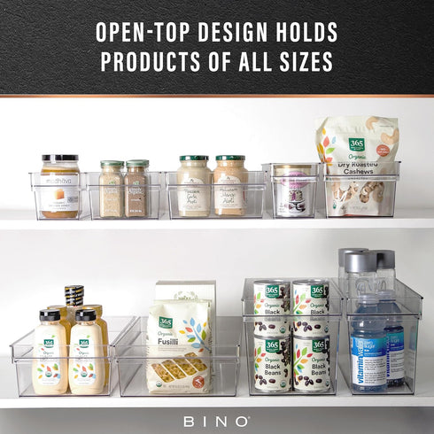 BINO Plastic Storage Bins, Small Shallow, Multipurpose Organizer for Kitchen Pantry, Clear Containers