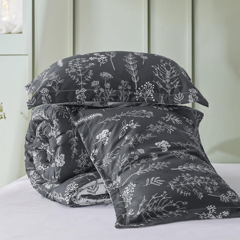Bedsure Twin/Twin XL Comforter Set, Dark Grey Floral Bedding, 2 Pieces with Reversible Comforter and Pillow Sham