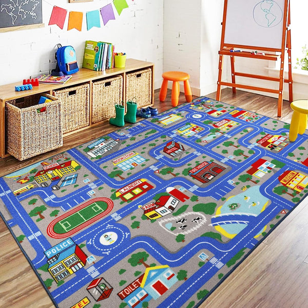 Capslpad Blue Car Road Kid Rug Carpet Playmat for Playoom Traffic Road