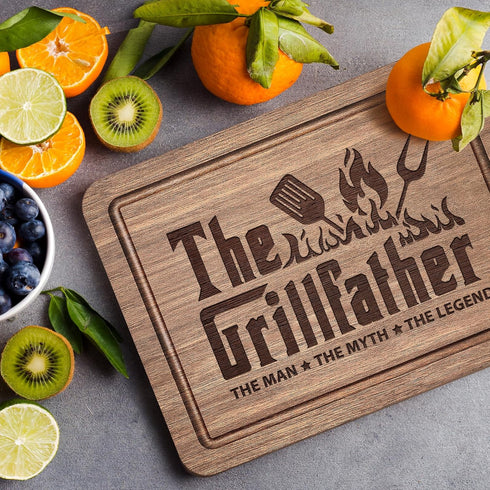 The Grillfather Walnut Cutting Board, Unique Gifts for Dad, Cool Kitchen Gifts for BBQ & Grill Masters