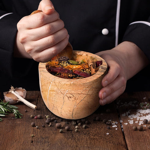Mortar and Pestle, Heavy Duty Polished Hard Stone Grinder for Spices, Pastes, Herbs, Seasoning (Bidasar)