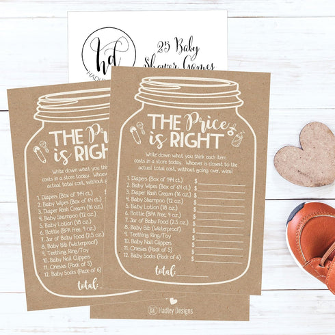 Hadley Designs Baby Shower Games Set, 25 The Price is Right Baby Shower Game Cards for 25 Guests