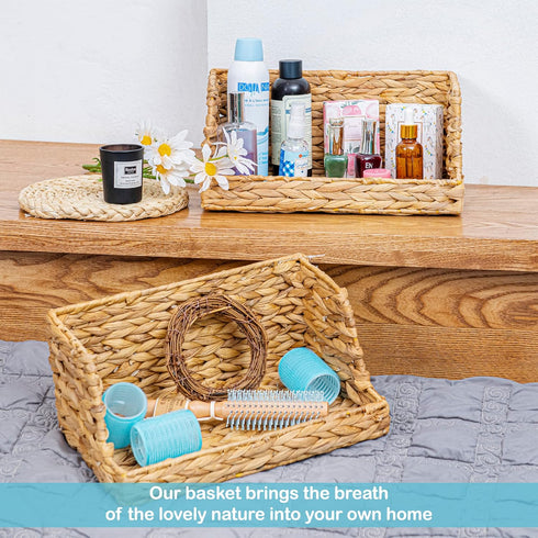 VATIMA Water Hyacinth Storage Baskets, Medium Open-Front Wicker Basket for Kitchen, 2 Pack