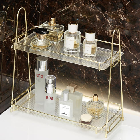 Edergoo Bathroom Organizer Countertop, 2 Tier Bathroom Counter Organizer Tool-Free 10S Assembly,