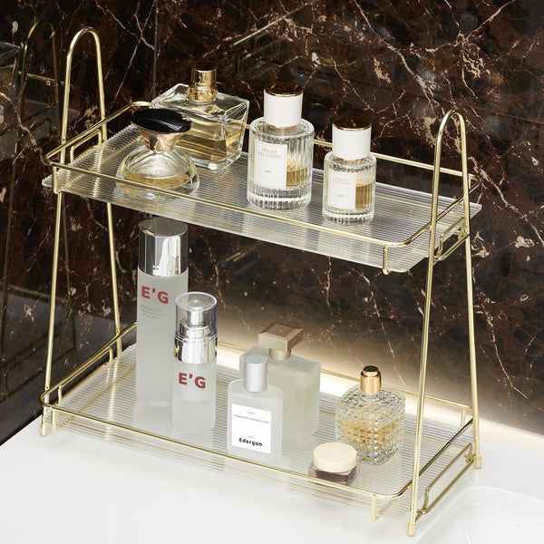 Edergoo Bathroom Organizer Countertop, 2 Tier Bathroom Counter Organizer Tool-Free 10S Assembly,
