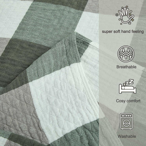 4-Layer 100% Checkered80 90" Muslin Cotton Blanket, Fluffy Breathable Soft Bed Blankets for Couch, Adults Lightweight