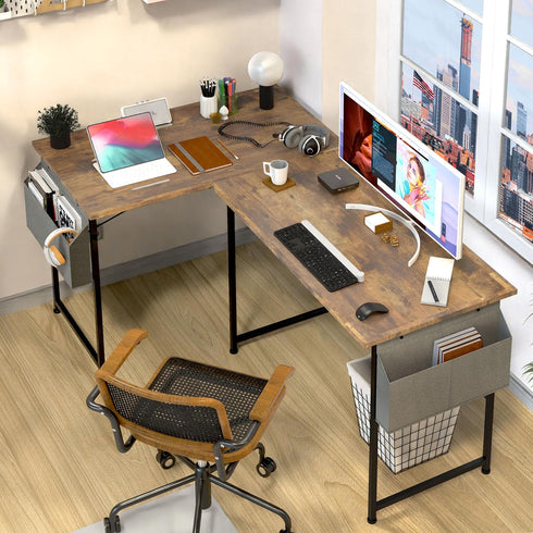 YSSOA Computer Desk, 40 Inch Home Office Work Study Table with Headphone Hooks, Deep Brown