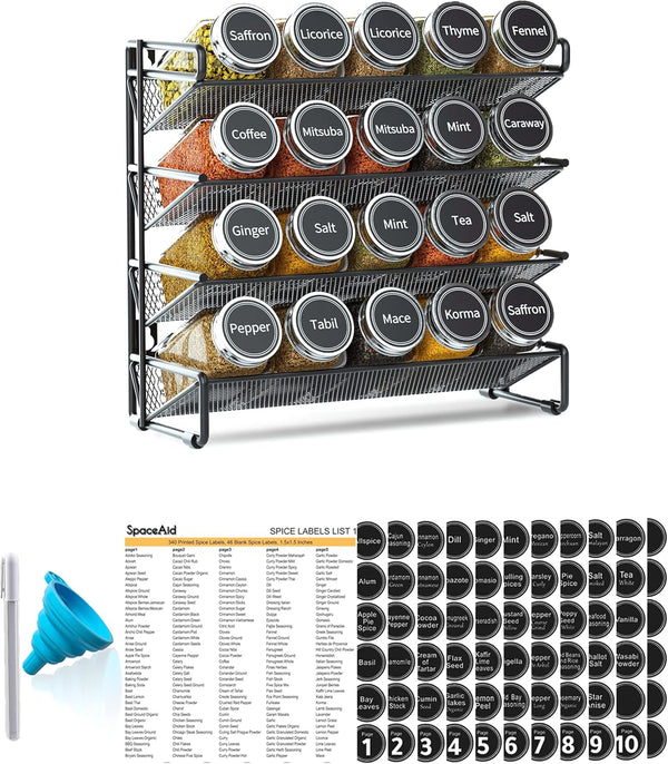 SpaceAid Spice Rack Organizer with 20 Spice Jars, 386 Spice Labels, Chalk