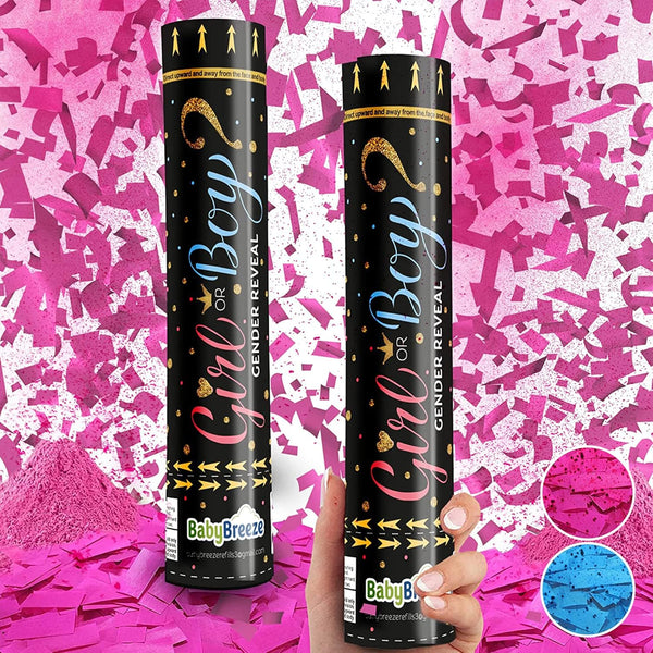 Gender Reveal Confetti Powder Cannon - Biodegradable Blue & Pink Poppers for