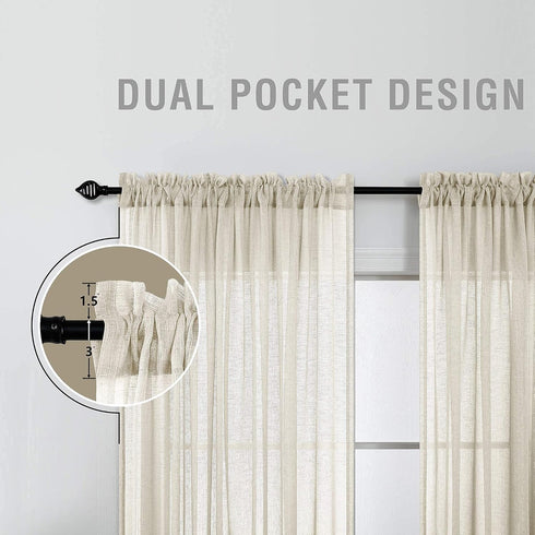 KOUFALL Sheer Curtains 96 Inches Long, 2 Panel Set, Cream Beige Lightweight Thin Linen Look for Bedroom
