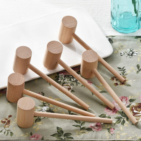 6 Pcs Wooden Crab Lobster Mallets, Solid Natural Beechwood Seafood Hammers
