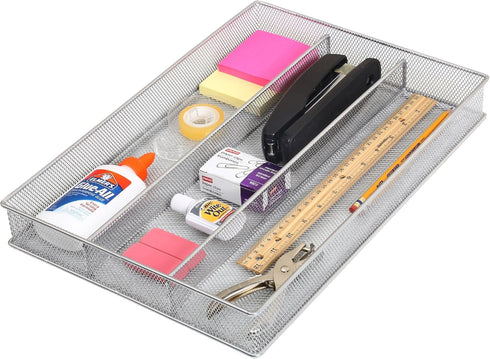 YBM Home Metal Silverware Organizer for In-Drawer Cutlery Storage, 3 Compartment Mesh Flatware Tray for Kitchen Utensils