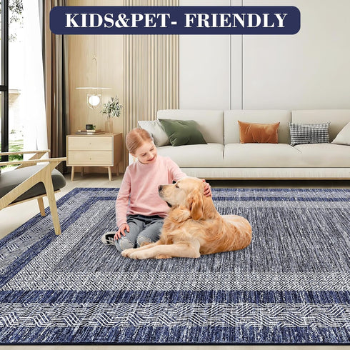 2x6 GarveeHome Modern Bordered Runner Rug Soft Non Slip Runner Washable Non Shedding Floor Carpet, Distressed Geometric