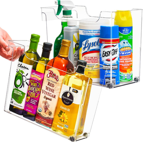 Sorbus Roll Out Bottle Organization Bins, Clear Plastic Containers with Wheels & Handles for Kitchen Storage