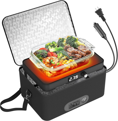 Portable Oven, 12V 24V 110V-240V Car Food Warmer, Electric Heated Lunch Box for Road Trip/Camping
