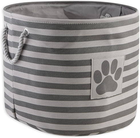 Bone Dry Pet Storage Collection Striped Paw Patch Bin, Large Round, Gray