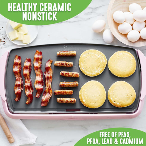 GreenLife 20” Extra Large Electric Skillet, Non-Toxic PFAS & PFOA-Free Ceramic Nonstick, Easy Clean, Pink