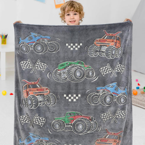 Boys Truck Car Toys Unique Gifts for Kids Glow in The Dark Blanket Glowing Cartoon Tractor Throw Blanket Soft Fleece