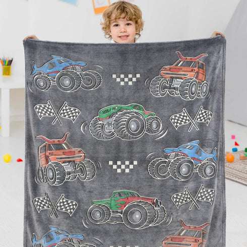 50"60" Glow in The Dark Blanket for Boys Truck Car Toys Unique Gifts for Kids Glowing Cartoon Tractor Throw Blanket