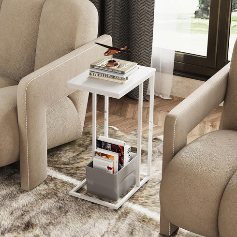 WLIVE Side Table, C Shaped End Table for Couch, Sofa and Bed, Large Desktop C Table for Living Room, Bedroom, Creamy