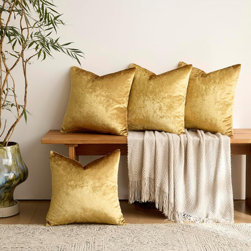 GIGIZAZA Velvet Gold Pillow Covers 18x18, Pack of 4, Decorative Throw Pillow Soft Covers for Living Room