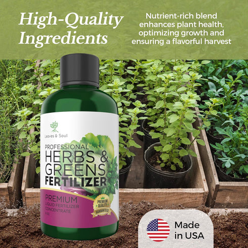5-1-5 8 oz LEAVES AND SOUL Professional Liquid Herbs and Greens Fertilizer | Concentrate, Liquid Plant Fertilizer