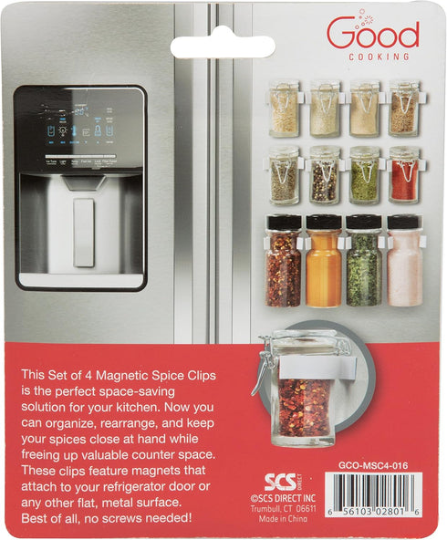 Good Cooking Set of 4 Universal Magnetic Spice Rack Gripper Clips - Easily Organize Dispensers, No Screws Needed
