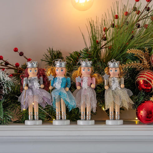 Ornativity Nutcracker Hanging Ornament Figures – Glittered Christmas Mini Wooden Small Ornaments Nutcrackers - 4 Pieces