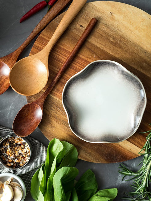 Ceramic Spoon Holder for Stove Top, Cute Ruffled Edge Spoon Rest for Coffee Bar and Kitchen Decor