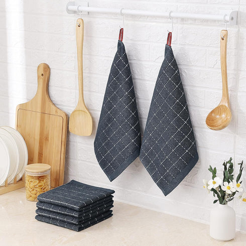 Homaxy 100% Cotton Terry Kitchen Dish Cloths, Ultra Soft and Absorbent, 6 Pack, 12 x 12 Inches, Dark Grey