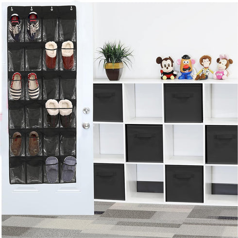 Simple Houseware 24 Pockets Over The Door Hanging Shoe Organizer, Black (64'' x 19'')