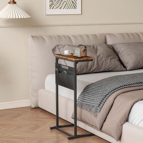 LET501R C Shaped End Table, Side Table for Sofa, Small TV Tray, Couch Table with Storage Bag for Small Space, Living
