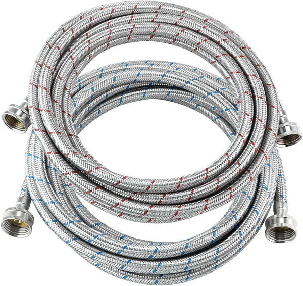 MIFLUS 15FT Long Washing Machine Hose, Stainless Steel Hot and Cold Water Connection (2 Packs), Universal Fit
