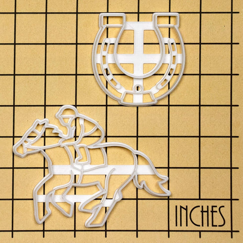 Set of 2 Jockey Cookie Cutters, Designs: Jockey and Horse Shoe, 2 Pieces - Bakerlogy
