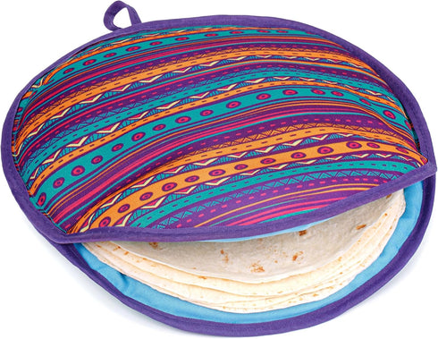 PixiPy Tortilla Warmer Pouch (Multicolor, 12 Inch) - Microwavable Fabric Heater Pouch to Keep Tortillas Soft & Warm