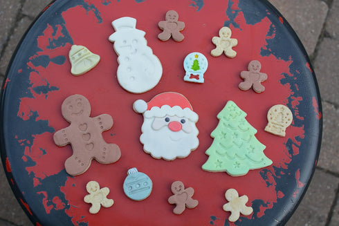 R&M Christmas Double-Sided Cookie Cutter Stamper Set of 4, Green and Red, Assorted Designs: Christmas Tree, Snowman,