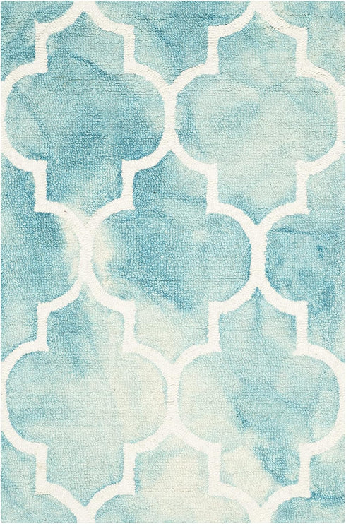 SAFAVIEH Dip Dye Collection 2' x 3' Handmade Moroccan Watercolor Premium Wool Accent Rug in Turquoise/Ivory