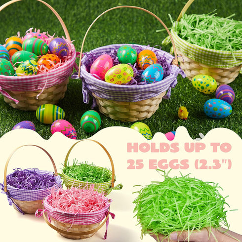 4 4 Supplies(9" 8") JOYIN Pcs Easter Bamboo Baskets Gift Woven Baskets with Handles and Colors Grass Paper Shreds